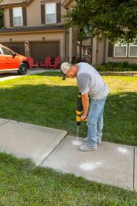 Pro Polyacjacking employee leveling concrete