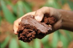 concrete repair - image of a hand holding a lump of clay loam
